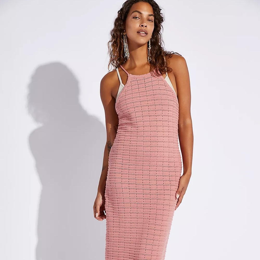 Free People Beach Mallorca Sweater Knit Midi Dress Rose Fauxchet